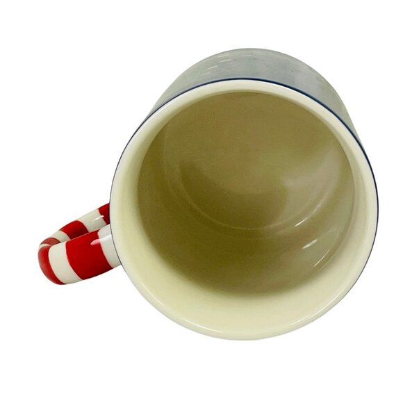 Starbucks Christmas Tree Ceramic Mug 12 Oz Blue Tree With Candy Cane Handle - Picture 5 of 6